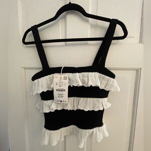 Zara Black and White Ruffle Crop Top